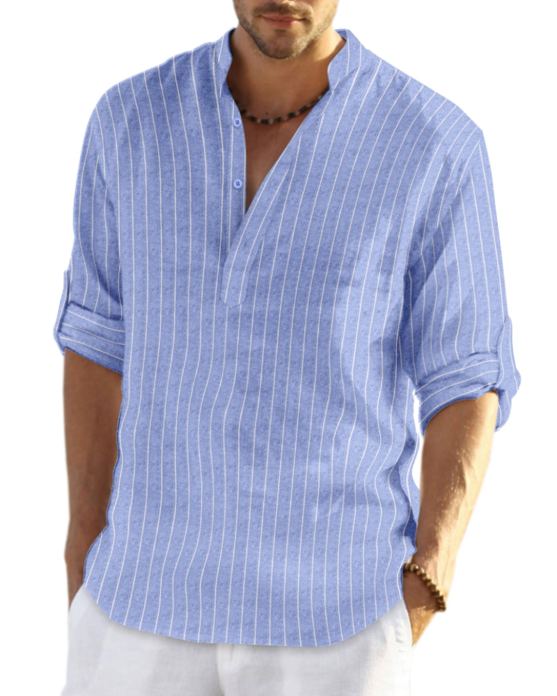 Calvin Men’s Henley Shirt – Long Sleeve Cotton Linen Casual Summer Shirt