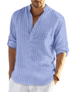 Calvin Men’s Henley Shirt – Long Sleeve Cotton Linen Casual Summer Shirt