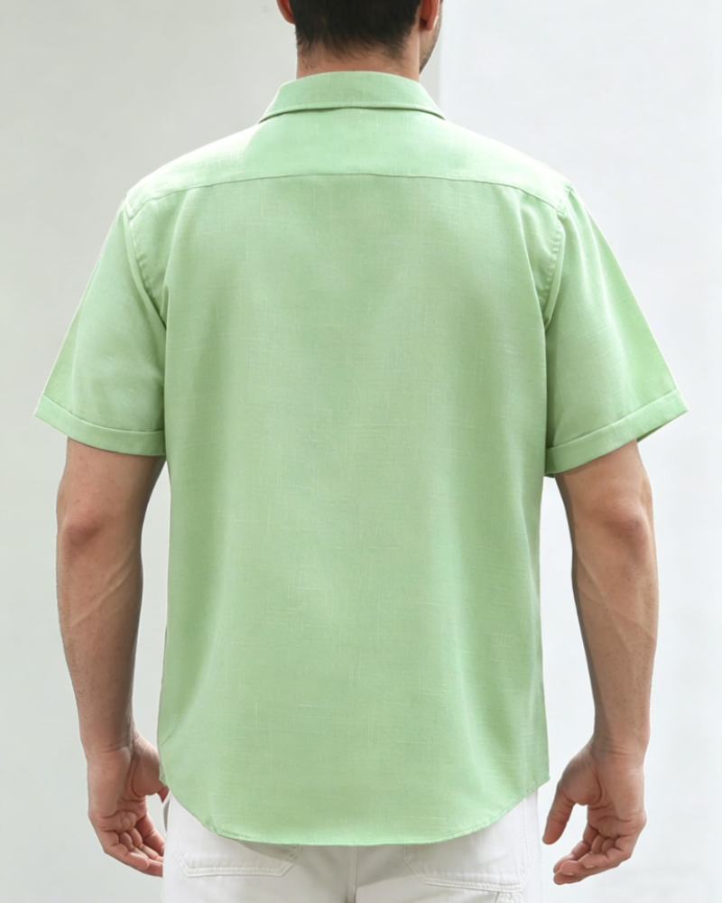 Mason Men’s Linen Shirt – Short Sleeve Hidden Button Casual Beach Shirt