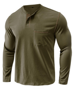 Ethan Men’s Henley T-Shirt – Long Sleeve Cotton Blend Casual Button Neck Tee