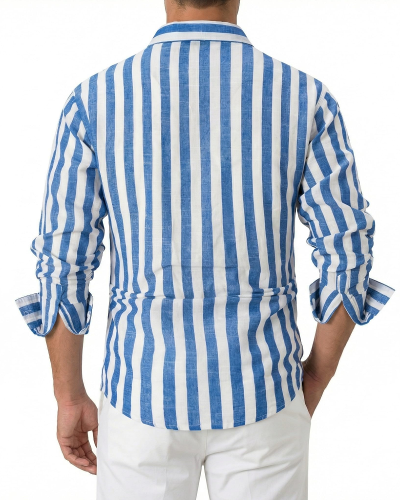 Logan Men’s Striped Shirt – Long Sleeve Button Down Lightweight Beach Shirt
