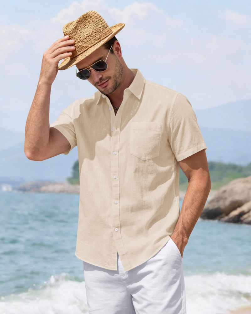 Jasper Men’s Cotton Linen Shirt – Button Down Spread Collar Casual Summer Shirt
