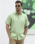 Mason Men’s Linen Shirt – Short Sleeve Hidden Button Casual Beach Shirt