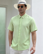 Mason Men’s Linen Shirt – Short Sleeve Hidden Button Casual Beach Shirt