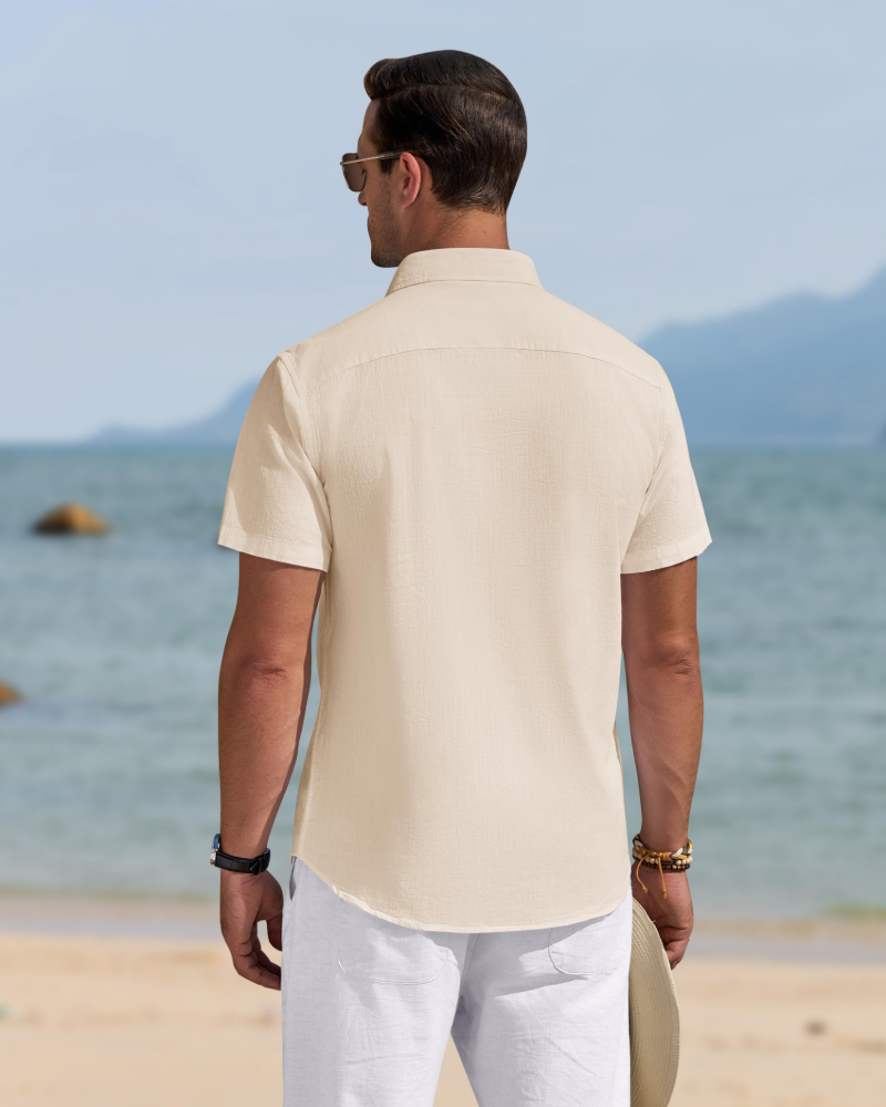 Jasper Men’s Cotton Linen Shirt – Button Down Spread Collar Casual Summer Shirt