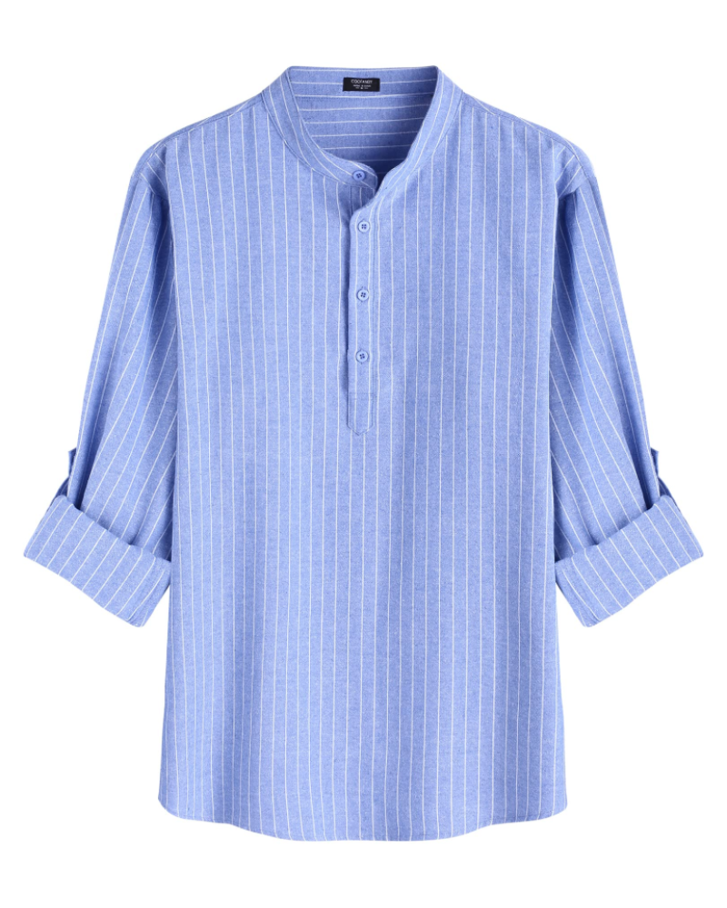 Calvin Men’s Henley Shirt – Long Sleeve Cotton Linen Casual Summer Shirt