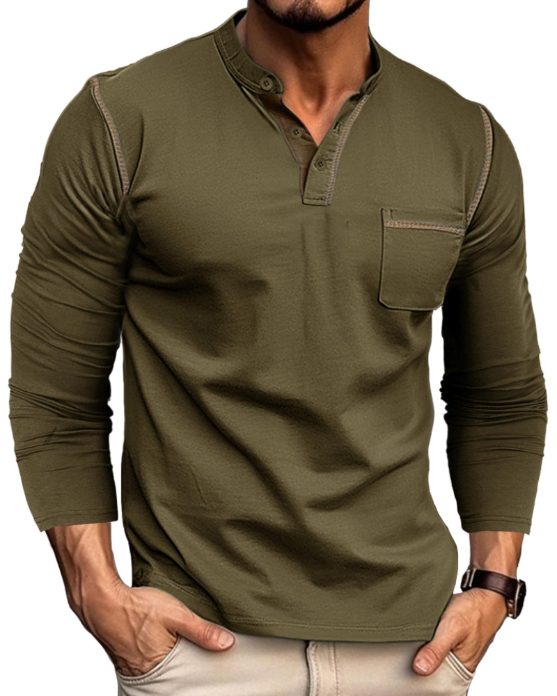 Ethan Men’s Henley T-Shirt – Long Sleeve Cotton Blend Casual Button Neck Tee