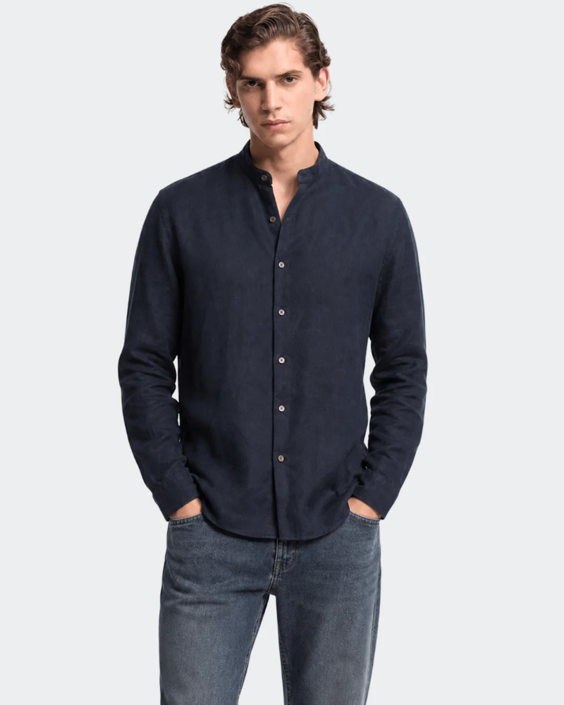 Ethan Men’s Linen Shirt – Casual Band Collar Summer Shirt
