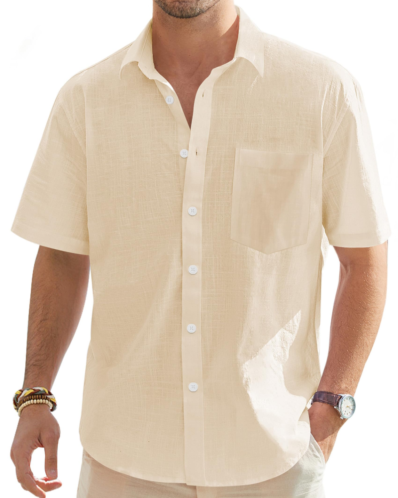 Jasper Men’s Cotton Linen Shirt – Button Down Spread Collar Casual Summer Shirt