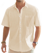 Jasper Men’s Cotton Linen Shirt – Button Down Spread Collar Casual Summer Shirt