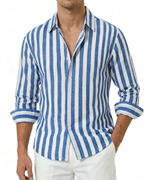 Logan Men’s Striped Shirt – Long Sleeve Button Down Lightweight Beach Shirt