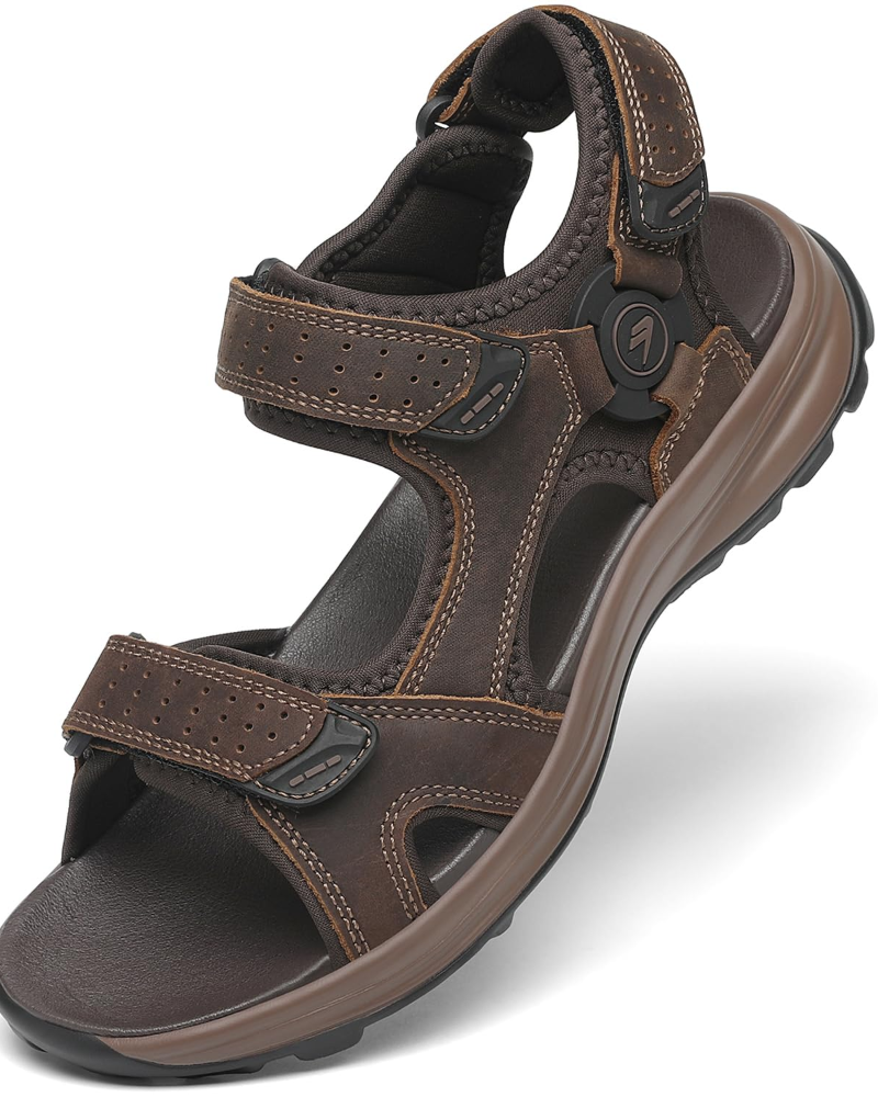 Carter Men's Hiking Sandals – Leather Outdoor Sandals with Adjustable Straps
