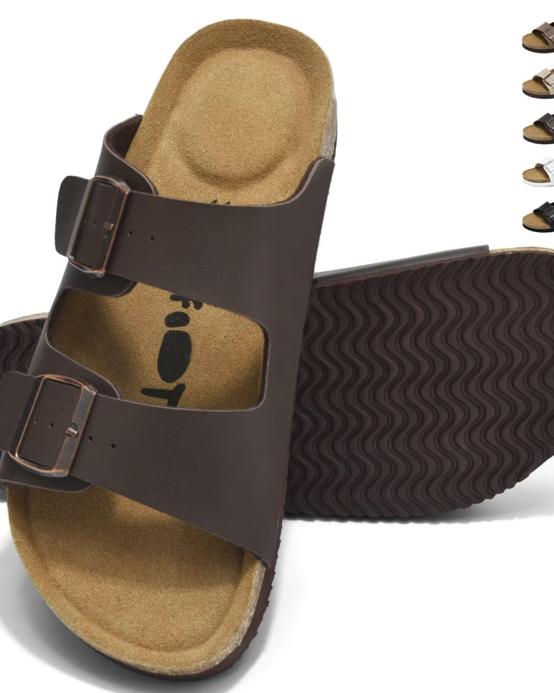 James Men's Cork Footbed Mules – Double Buckle Slip-On Sandals with Arch Support