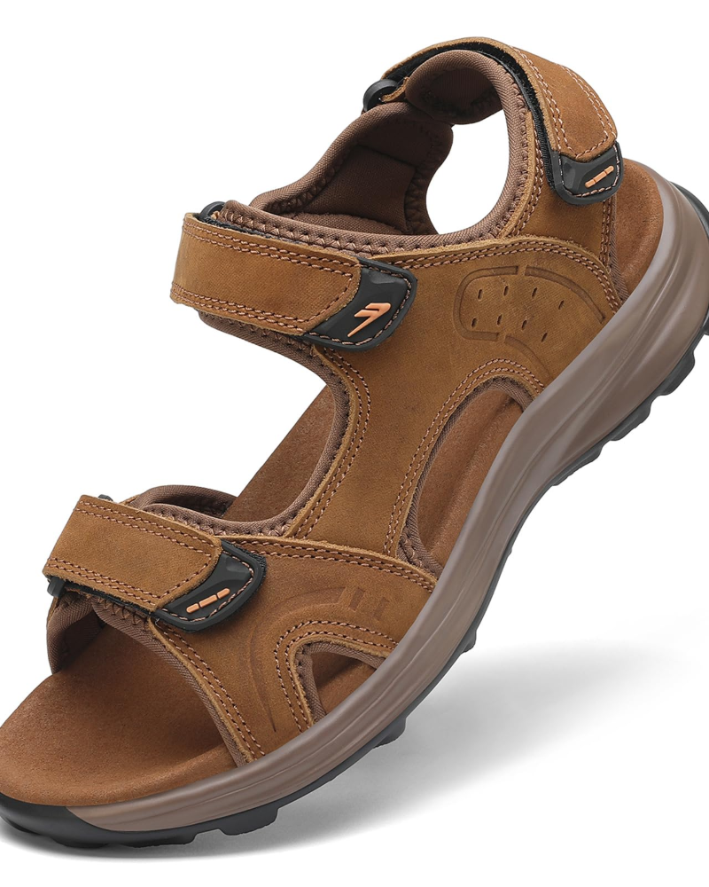Carter Men's Hiking Sandals – Leather Outdoor Sandals with Adjustable Straps