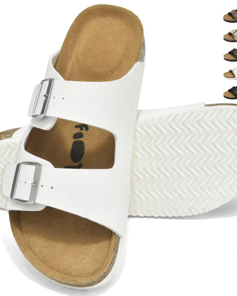 James Men's Cork Footbed Mules – Double Buckle Slip-On Sandals with Arch Support