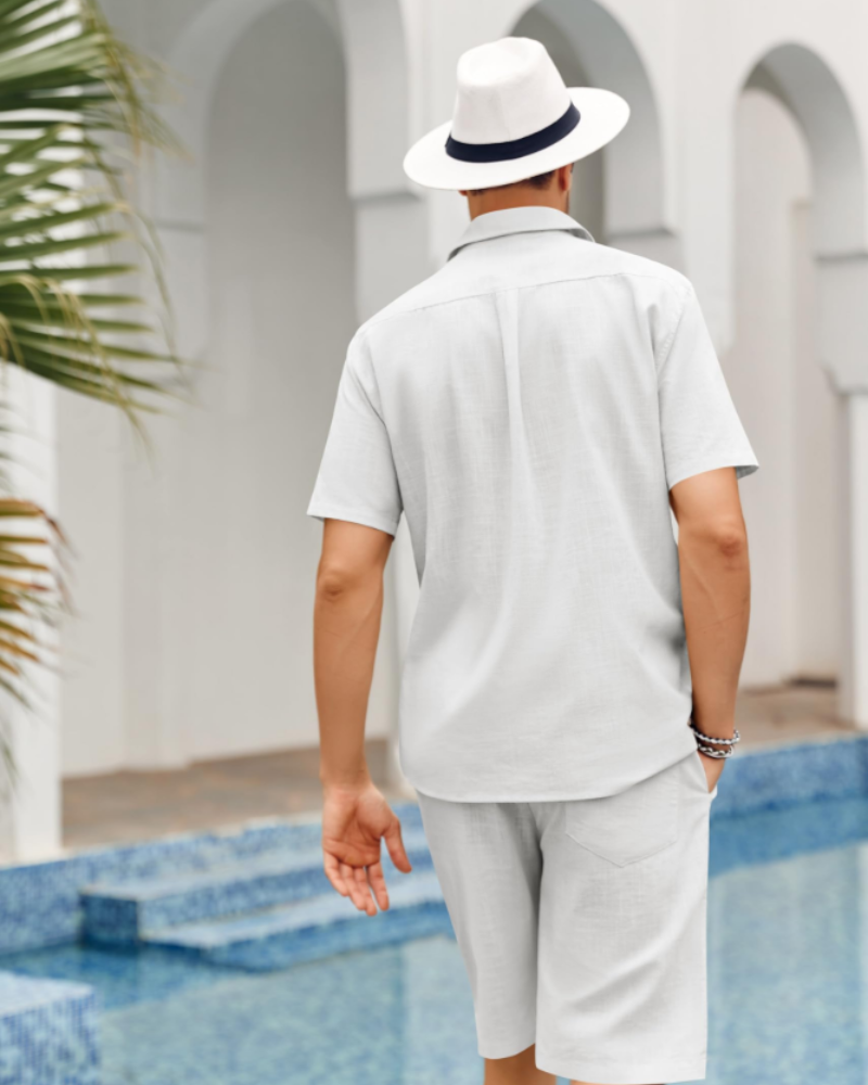 Ethan Men's Summer Set – Cuban Shirt & Shorts Linen Blend Casual Vacation Outfit