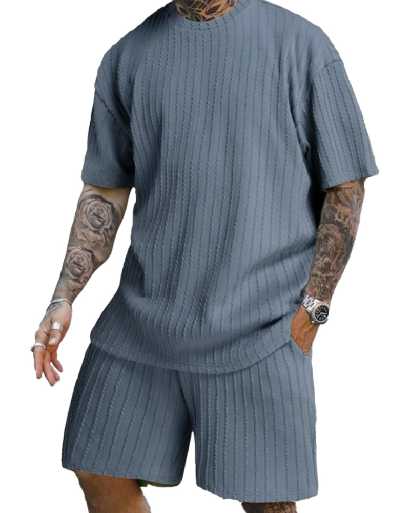 Calvin Men's Summer 2-Piece Set – T-Shirt & Shorts Elastic Waist Casual Sports Outfit