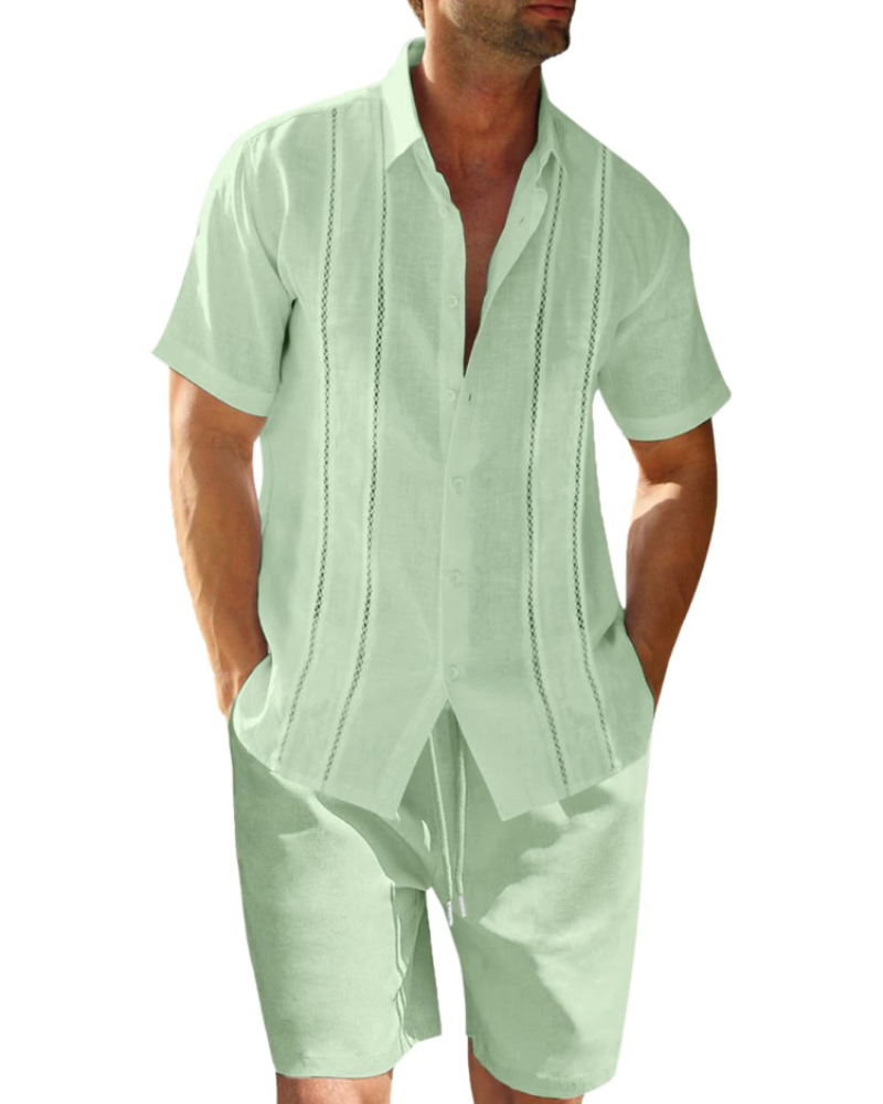 Ethan Men's Summer Set – Cuban Shirt & Shorts Linen Blend Casual Vacation Outfit