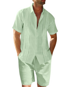 Ethan Men's Summer Set – Cuban Shirt & Shorts Linen Blend Casual Vacation Outfit