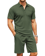 Nathan Men's Polo Set – Slim Fit Shirt & Shorts Casual Summer Outfit Lightweight