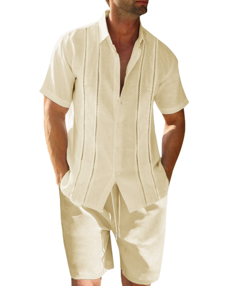 Ethan Men's Summer Set – Cuban Shirt & Shorts Linen Blend Casual Vacation Outfit