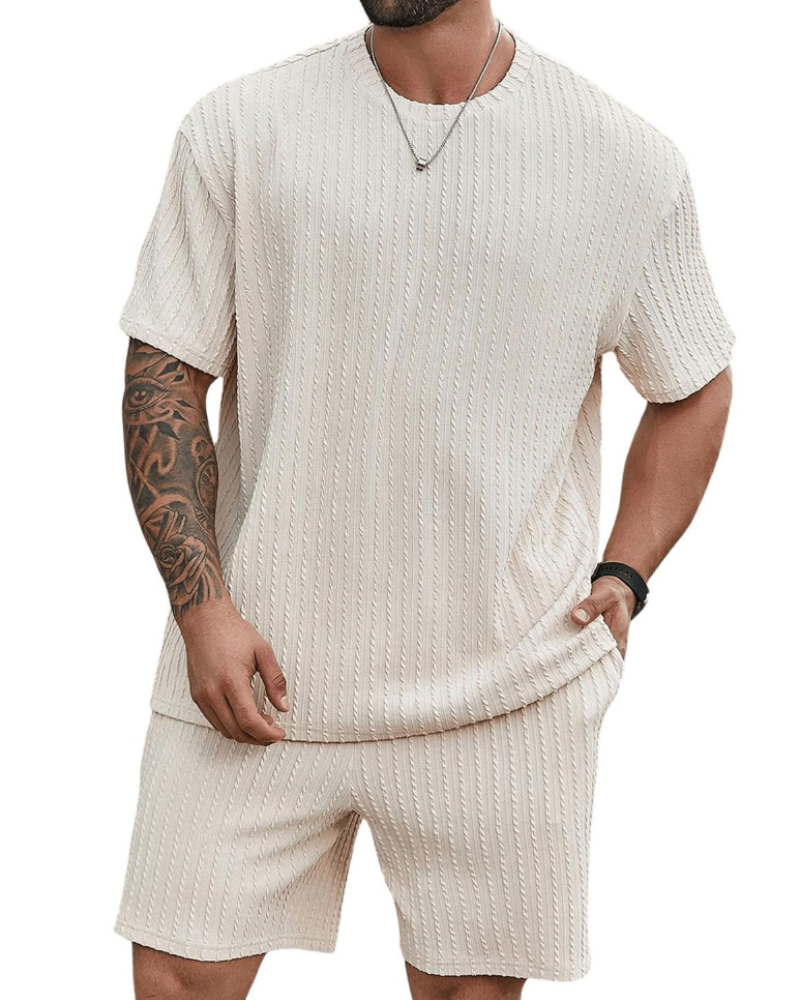 Calvin Men's Summer 2-Piece Set – T-Shirt & Shorts Elastic Waist Casual Sports Outfit