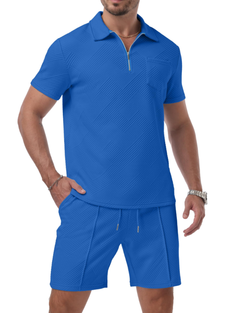 Victor Men's Polo Set – Jacquard 3D Shirt & Shorts Zip Casual Sport Summer Outfit