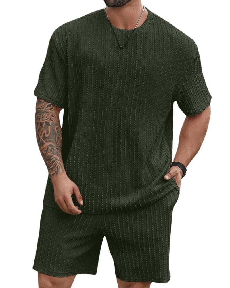 Calvin Men's Summer 2-Piece Set – T-Shirt & Shorts Elastic Waist Casual Sports Outfit