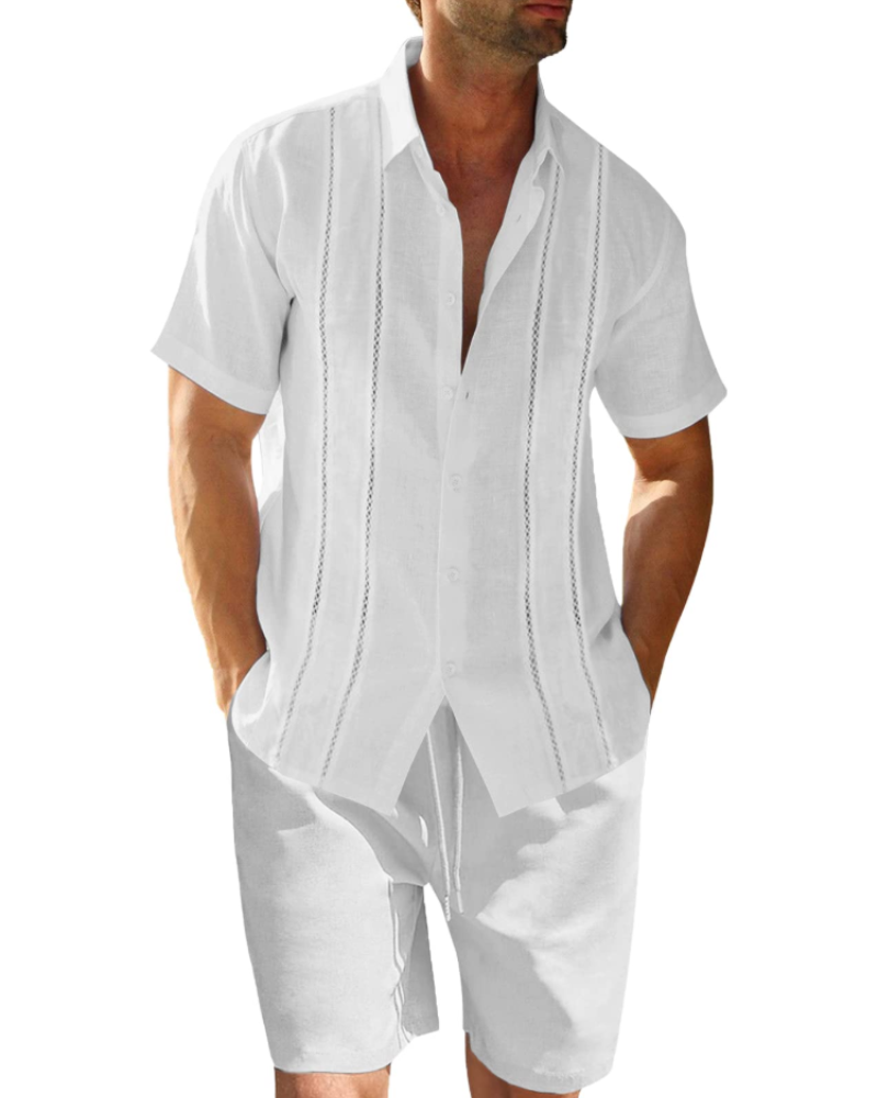 Ethan Men's Summer Set – Cuban Shirt & Shorts Linen Blend Casual Vacation Outfit