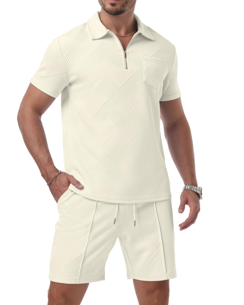 Victor Men's Polo Set – Jacquard 3D Shirt & Shorts Zip Casual Sport Summer Outfit