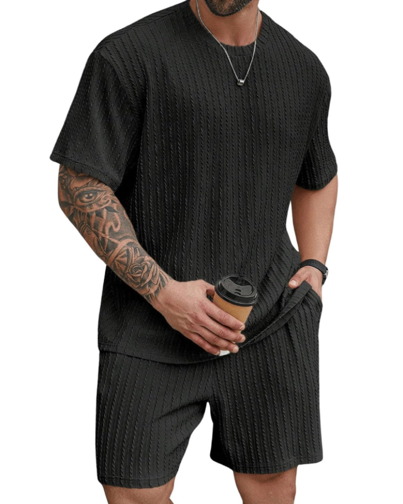 Calvin Men's Summer 2-Piece Set – T-Shirt & Shorts Elastic Waist Casual Sports Outfit