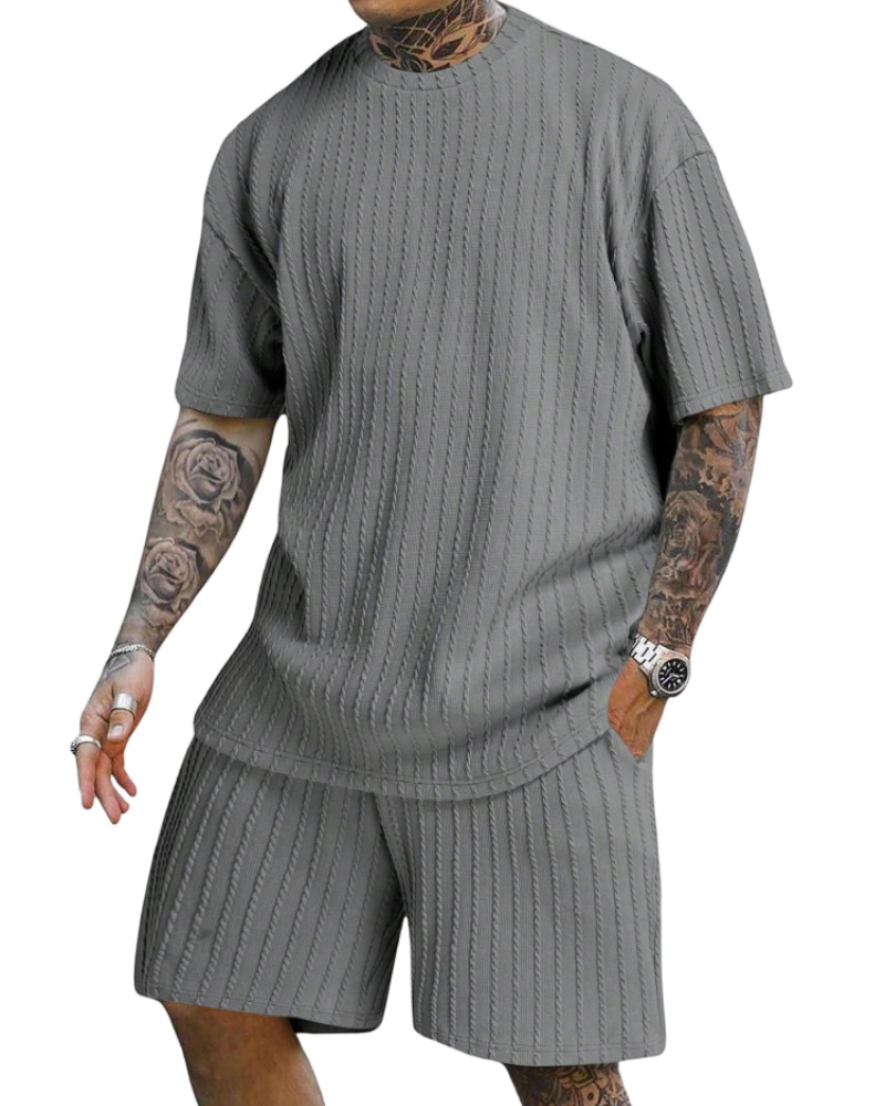 Calvin Men's Summer 2-Piece Set – T-Shirt & Shorts Elastic Waist Casual Sports Outfit