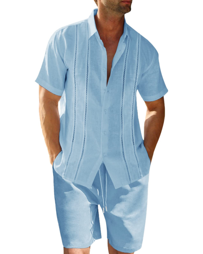 Ethan Men's Summer Set – Cuban Shirt & Shorts Linen Blend Casual Vacation Outfit