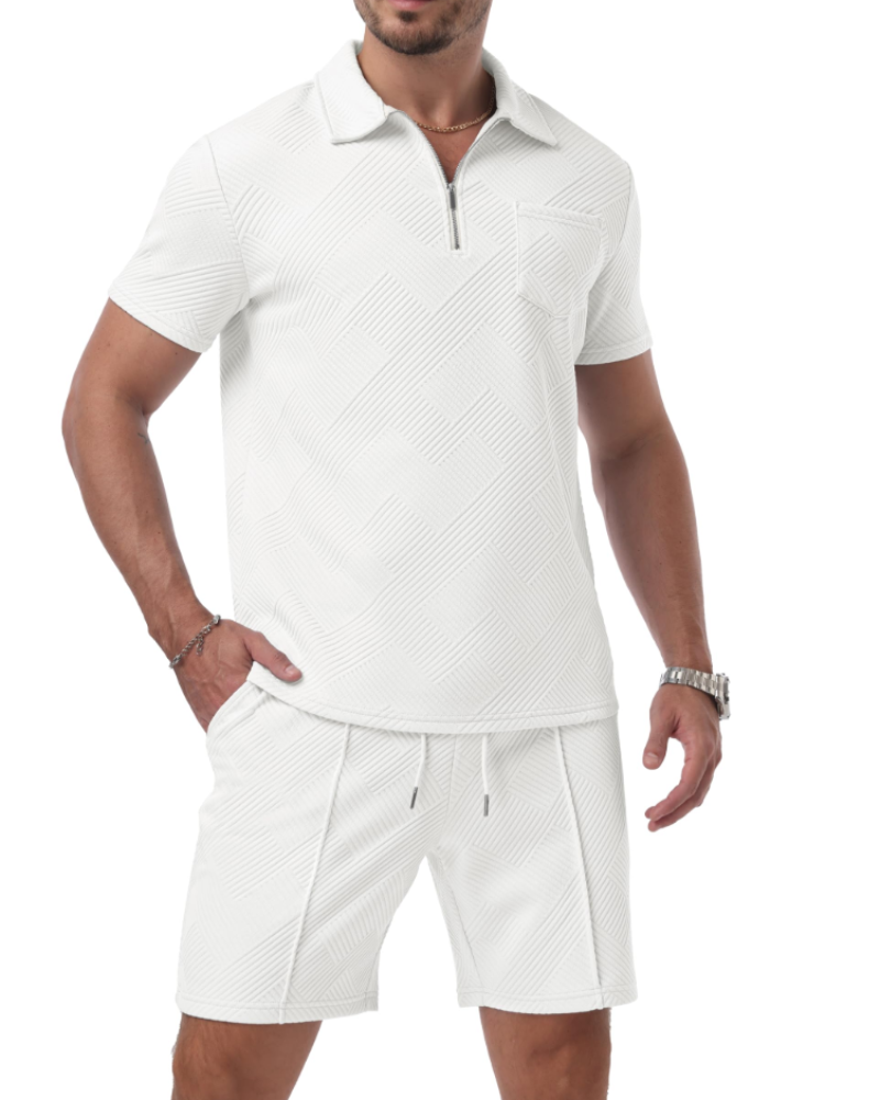 Victor Men's Polo Set – Jacquard 3D Shirt & Shorts Zip Casual Sport Summer Outfit