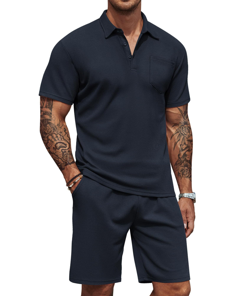 Nathan Men's Polo Set – Slim Fit Shirt & Shorts Casual Summer Outfit Lightweight