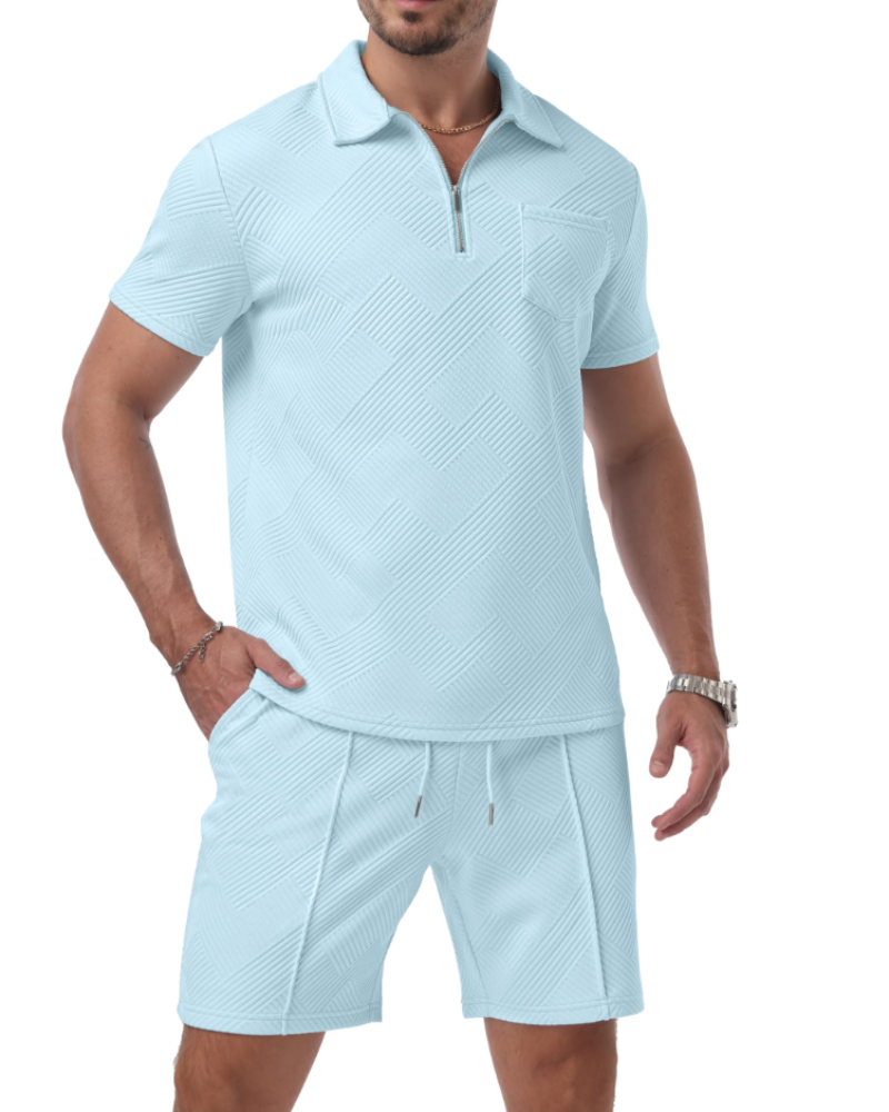 Victor Men's Polo Set – Jacquard 3D Shirt & Shorts Zip Casual Sport Summer Outfit