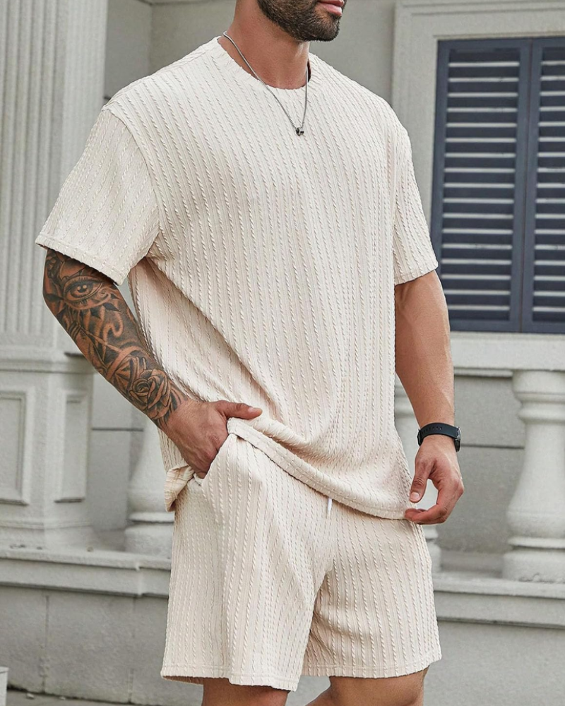 Calvin Men's Summer 2-Piece Set – T-Shirt & Shorts Elastic Waist Casual Sports Outfit