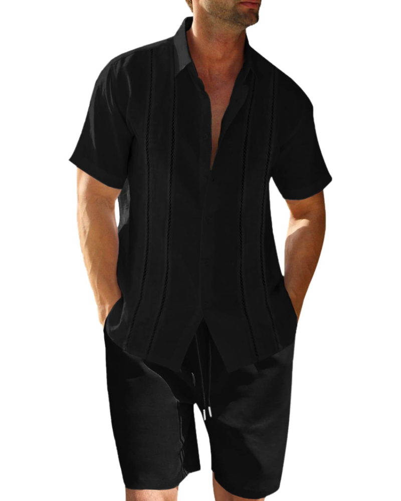 Ethan Men's Summer Set – Cuban Shirt & Shorts Linen Blend Casual Vacation Outfit