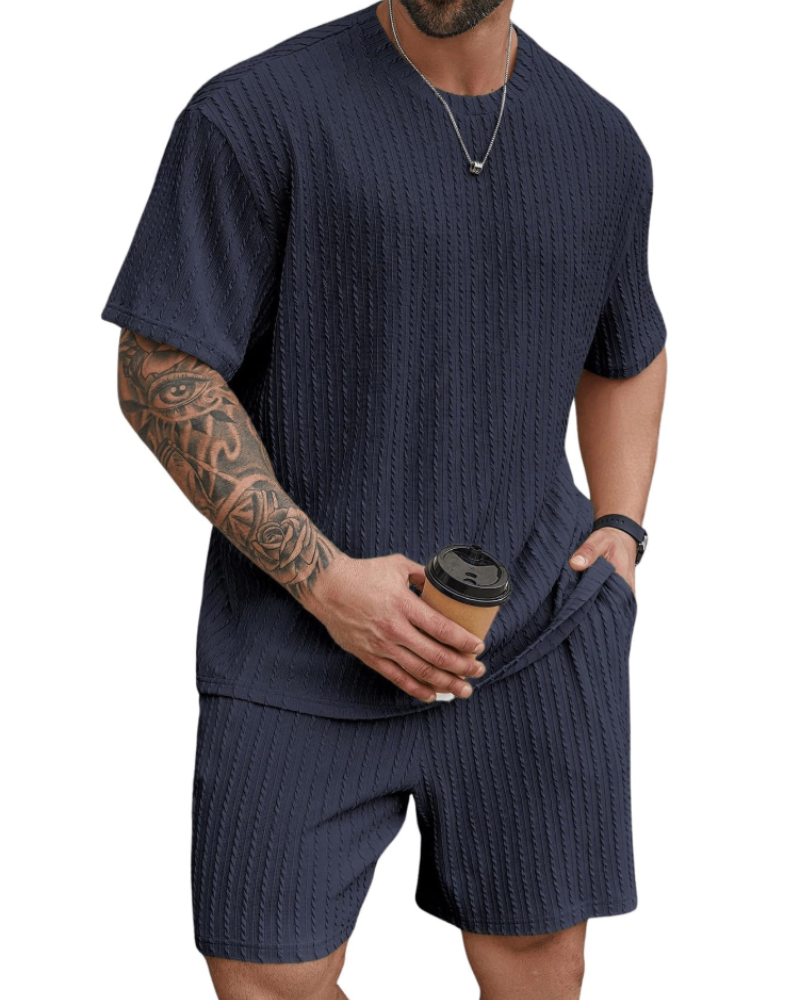 Calvin Men's Summer 2-Piece Set – T-Shirt & Shorts Elastic Waist Casual Sports Outfit