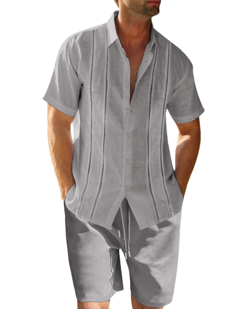 Ethan Men's Summer Set – Cuban Shirt & Shorts Linen Blend Casual Vacation Outfit