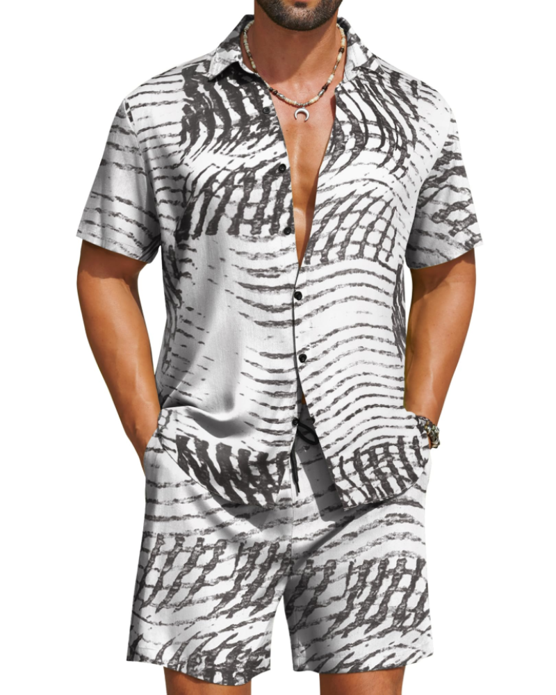 Mason Men's Hawaiian Set – Tropical Button Down Shirt and Drawstring Shorts