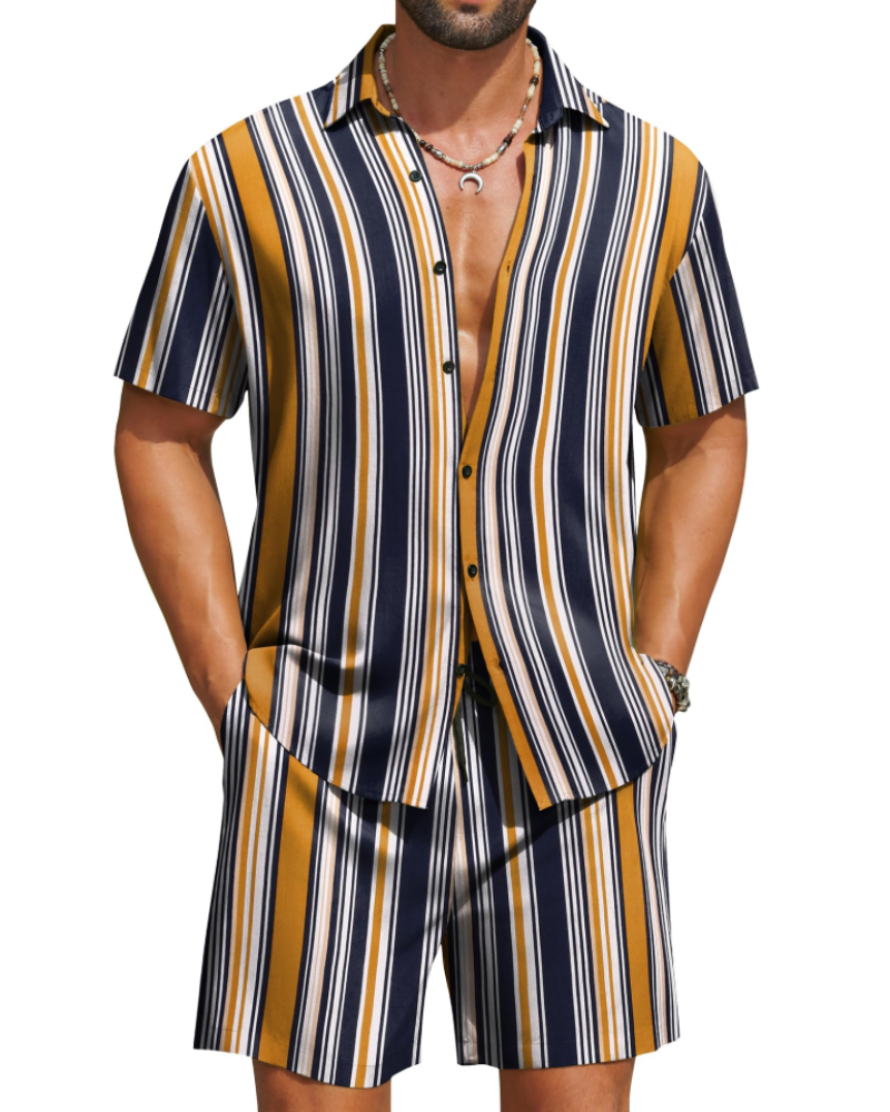 Mason Men's Hawaiian Set – Tropical Button Down Shirt and Drawstring Shorts