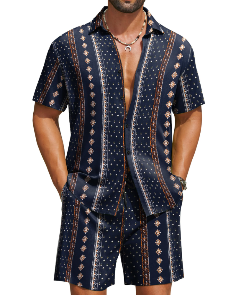 Mason Men's Hawaiian Set – Tropical Button Down Shirt and Drawstring Shorts