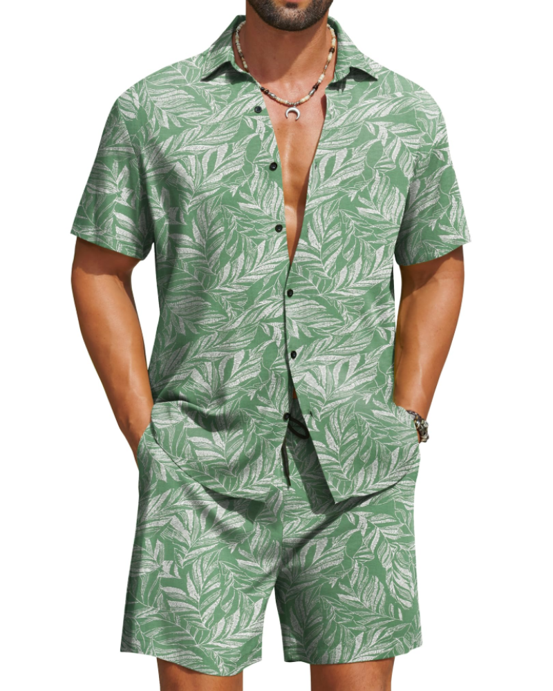 Mason Men's Hawaiian Set – Tropical Button Down Shirt and Drawstring Shorts