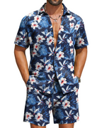 Mason Men's Hawaiian Set – Tropical Button Down Shirt and Drawstring Shorts