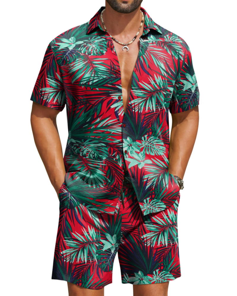 Mason Men's Hawaiian Set – Tropical Button Down Shirt and Drawstring Shorts