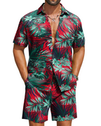 Mason Men's Hawaiian Set – Tropical Button Down Shirt and Drawstring Shorts