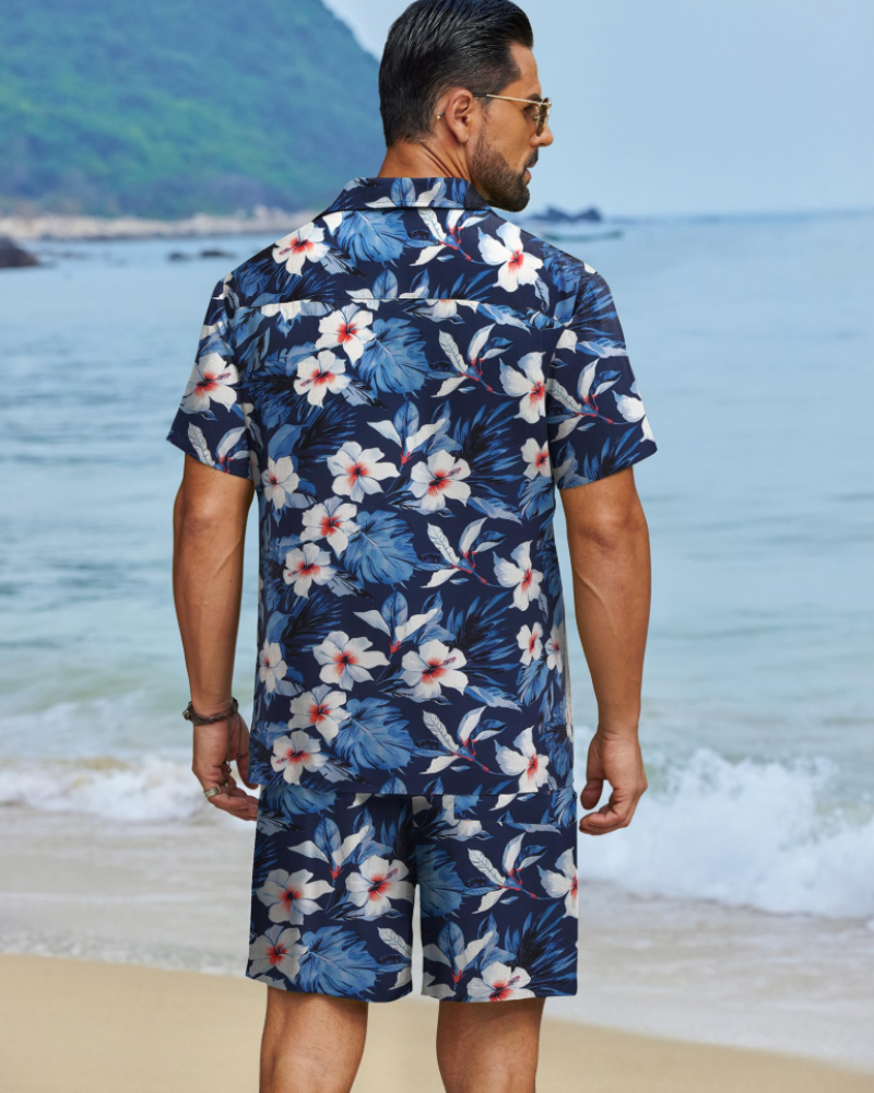 Mason Men's Hawaiian Set – Tropical Button Down Shirt and Drawstring Shorts