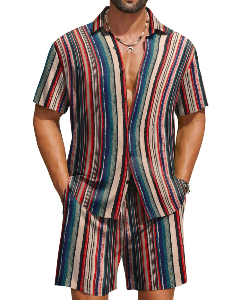 Mason Men's Hawaiian Set – Tropical Button Down Shirt and Drawstring Shorts