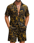 Mason Men's Hawaiian Set – Tropical Button Down Shirt and Drawstring Shorts